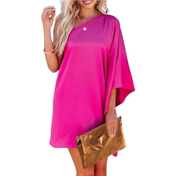 Geo Print One Shoulder Batwing Sleeve Dress